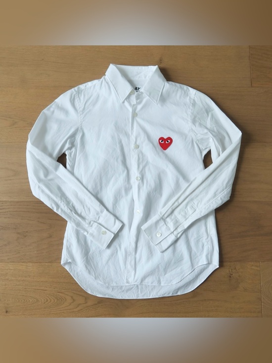 Comme des Garcons Tops - Comme des Garçons White Button-Down Shirt with Red Heart Logo